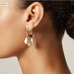 J Crew  Gold hoop and freshwater Pearl Drop Earrings New!